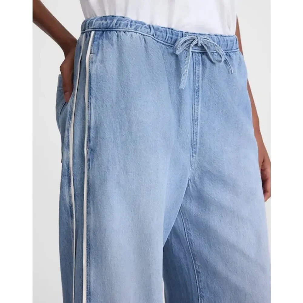 Madewell Tall Pull-On Track Pants in Airy Denim Faded Horizon Wash Size TM